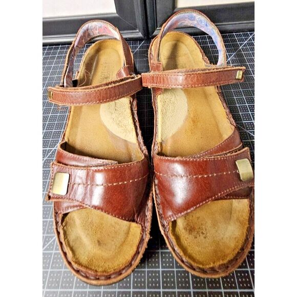NAOT papaya wedge leather sandals brown adjustable strap‎ sling back 41/L10 - Picture 1 of 16
